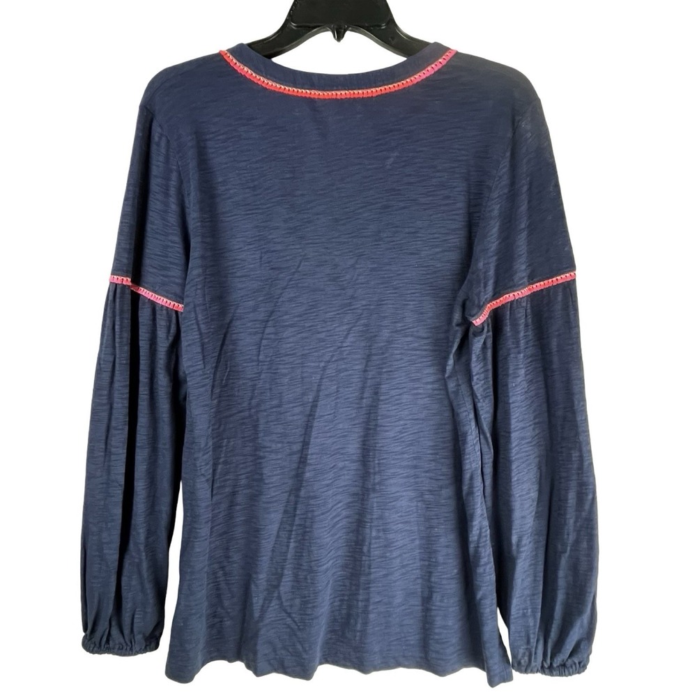 Lilly Pulitzer Kalissa Navy Blue‎ Top Tunic Medium Pink Tassel Trim Long Sleeve - Picture 4 of 9